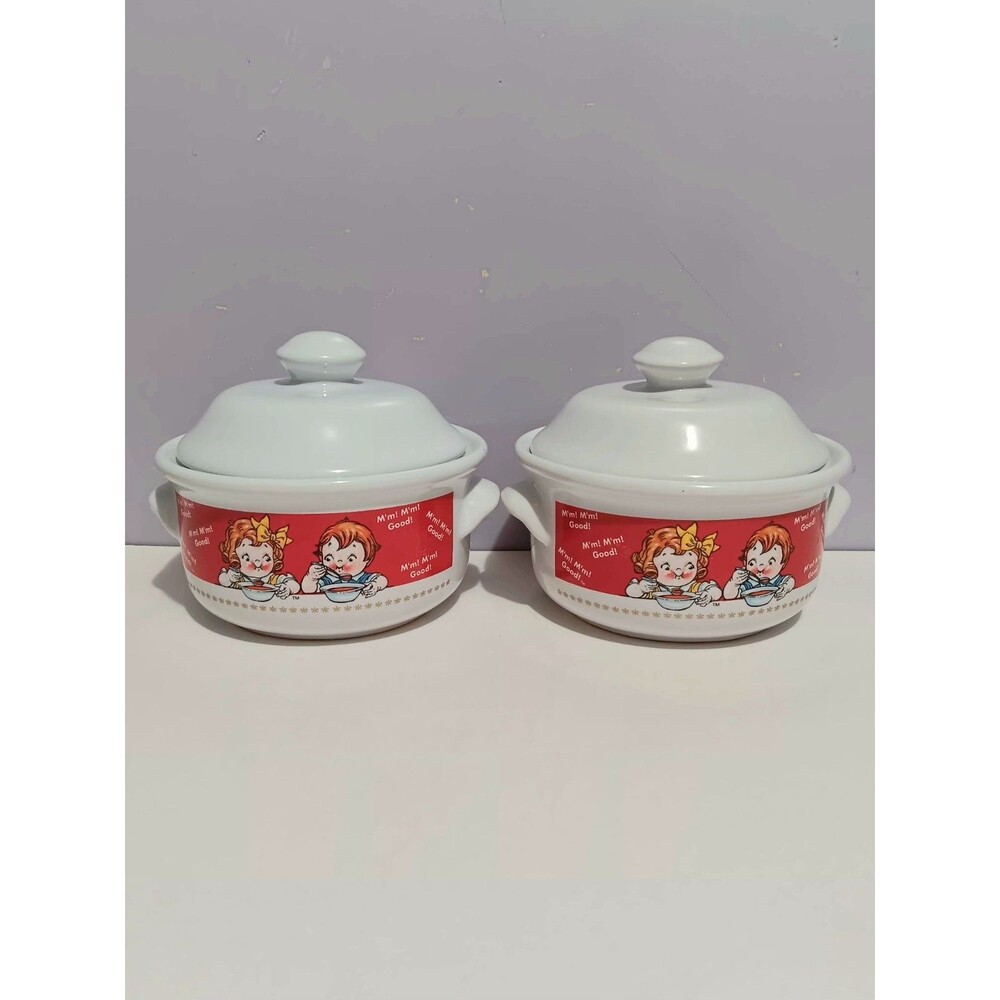 Campbell Kids Pair Of Soup Bowls w/Lids 1998 Vintage